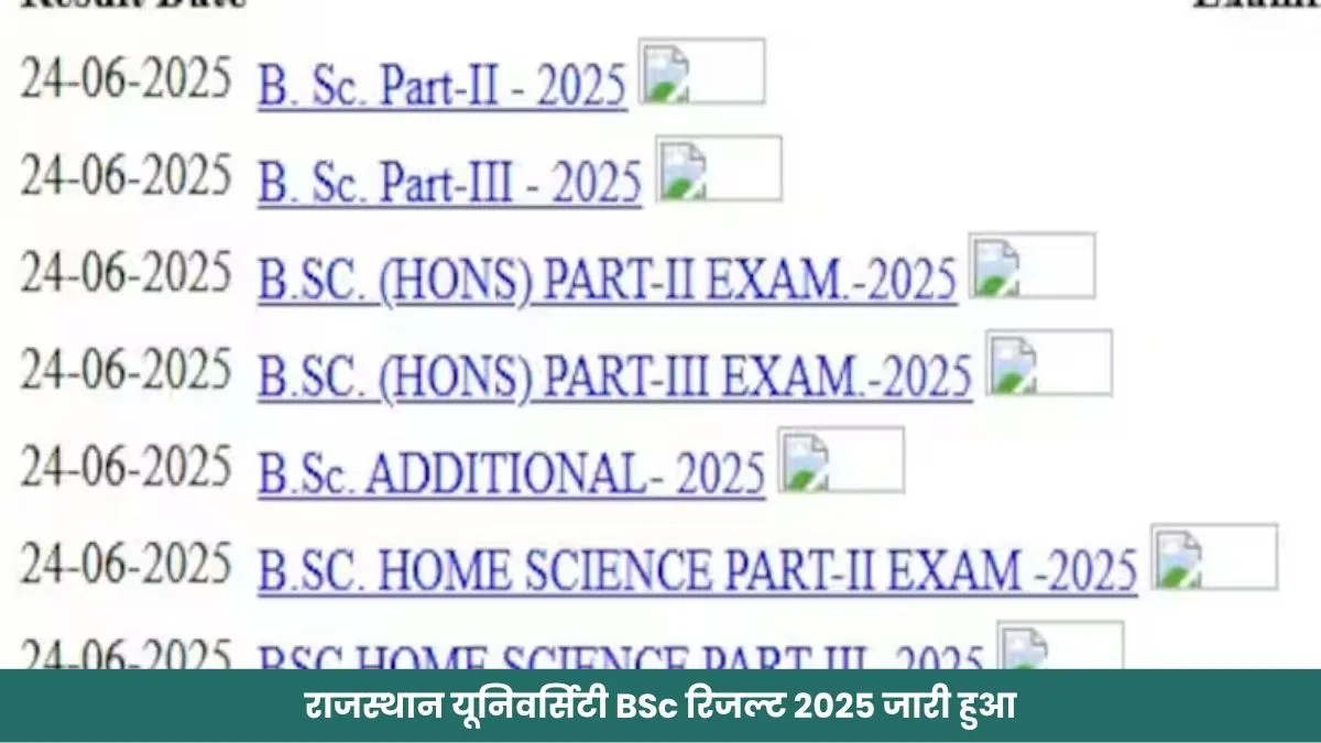 राजस्थान यूनिवर्सिटी BSc रिजल्ट 2025 जारी हुआ।